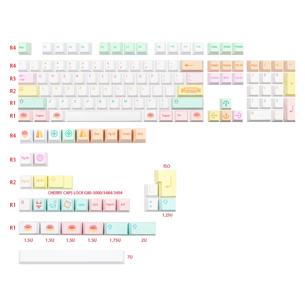 GMK-KEY Coloradas Keycap Cherry Profile For MX Switch GK61 64 108 6.25u/7u Space bar Dye Sublimation Japan Anime Key Cap