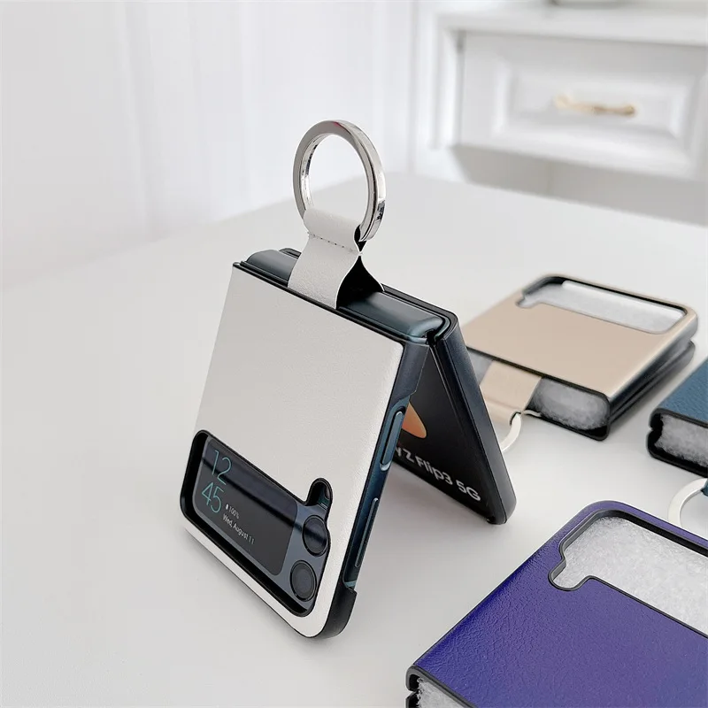 2022 Fashion Finger Ring Holder lychee fold case for Samsung Galaxy Z Flip 3 5G Cover Anti-knock luxury PC Cases for Flip3