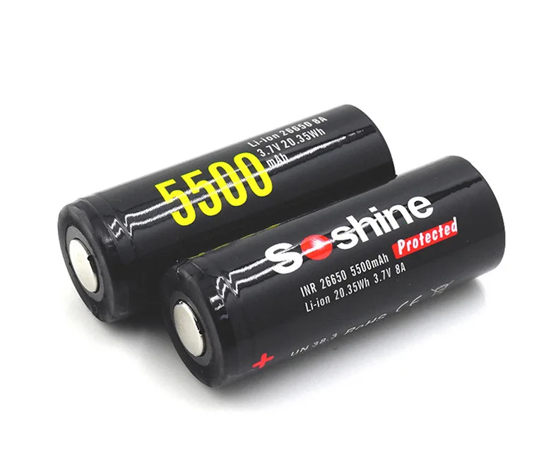 Soshine 2PCS 26650 5500mAh 3.7V Li-ion Rechargeable Battery Protected With USB 2-slot Smart Type-C Fast Charger