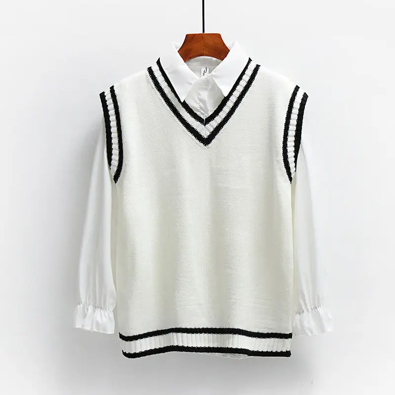 Sweater Vest Women Striped Japanese-style Sleeveless V-neck All-match Loose Casual Preppy-style Lovely Students Fashion Ulzzang