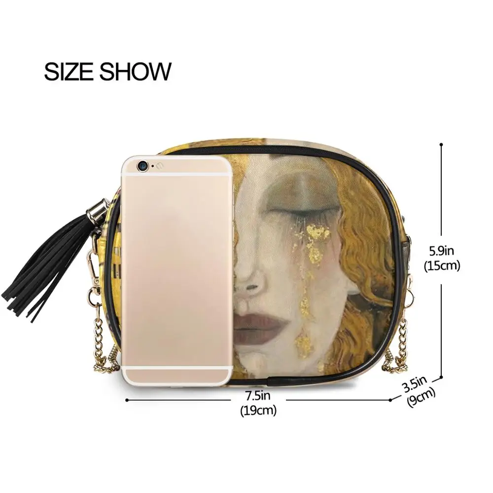 ALAZA shoulder crossbody bags for women 2020 high quality Gustav Klimt oil Art painting luxury leather bags with chain handbag