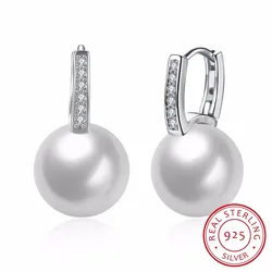 Lekani Woman Fine Jewelry Newly Issued Tiny Cz Pave White Pearl Small 925 Sterling Silver Cute Girls' Hoop Earring Creole Brinco