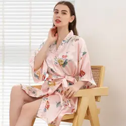 Half Sleeve Nightgown Intimate Lingerie Casual Home Clothing Sleepwear Short Summer New Kimono Robe Print Flower Women Bathrobe