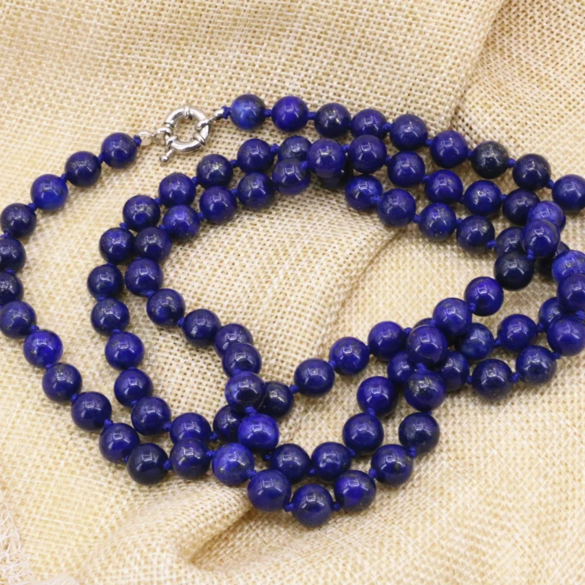 8mm round beads long necklace chain for women natural lapis lazuli stone wholesale price fashion diy jewelry 36inch B3211