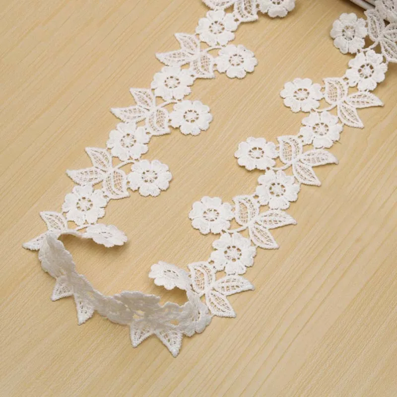 30Yards Water-soluble Embroidered Lace Trim Floral White 5cm Width Accessories DIY Handmade Skirt Fabric Crafts