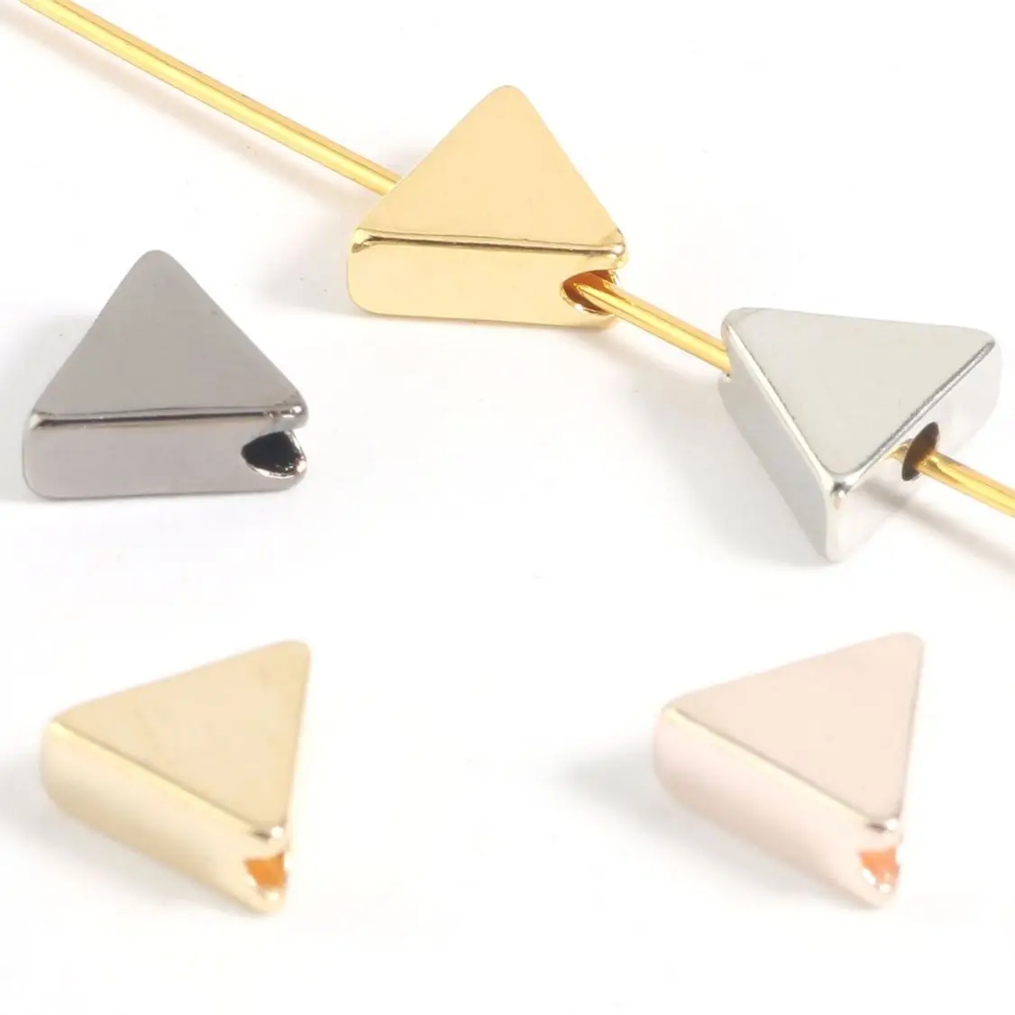 10pcs 7x3mm Triangle Shape Bead Metal Copper Charms Beads Gold Silver Color Loose Beads for Jewelry Making DIY Bracelet hole 2mm