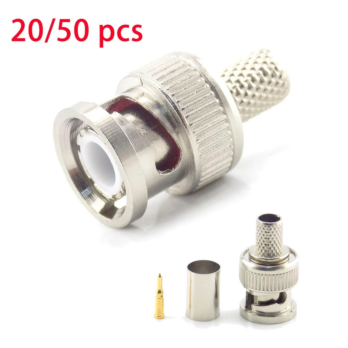 20/50Pcs 3 In 1 CCTV Camera Coupler Crimp Connector Bnc Male Connector To Coax Rg59 Connector Cable Accessories L19