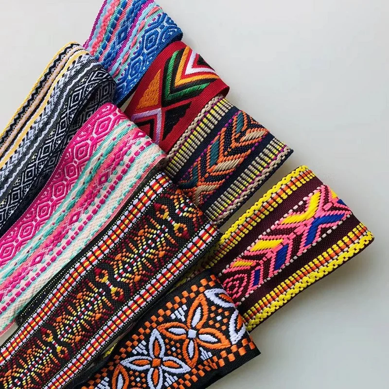 10yards/lots Woven Jacquard Ribbon Trims flowers geometric pattern for Guitar straps clothing accessory 3.7cm - 5cm LS-2706