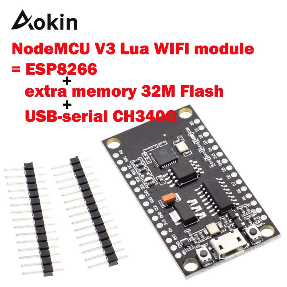 NodeMCU V3 Lua Modul WIFI Integrasi ESP8266 Memori Ekstra 32M Flash Usb-serial CH340G Node MCU