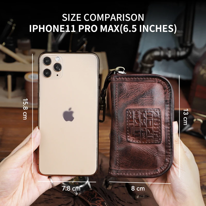 Portable Key Wallet Handmade Genuine Leather Smart Key Slot Housekeep Key Holder Card Card Wallets For Men Zipper Coin Purse