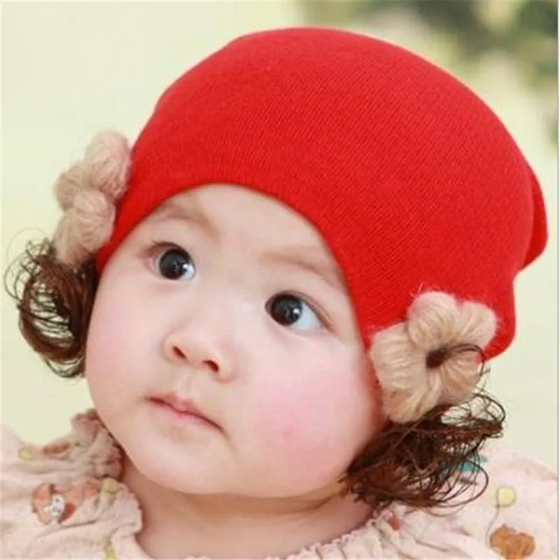 Baby Hat New Autumn Winter Infant Kids Warm Hat  Cute Flower Children Newborn Girls Wig Hat