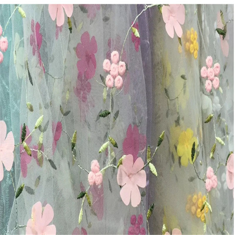 Soft 3D Floral Embroidery Tulle Fabric Mesh Lace Fabric for Dress,Shirts,Wedding,Black,White,Pink,Blue,Purple,Red,by the Yard