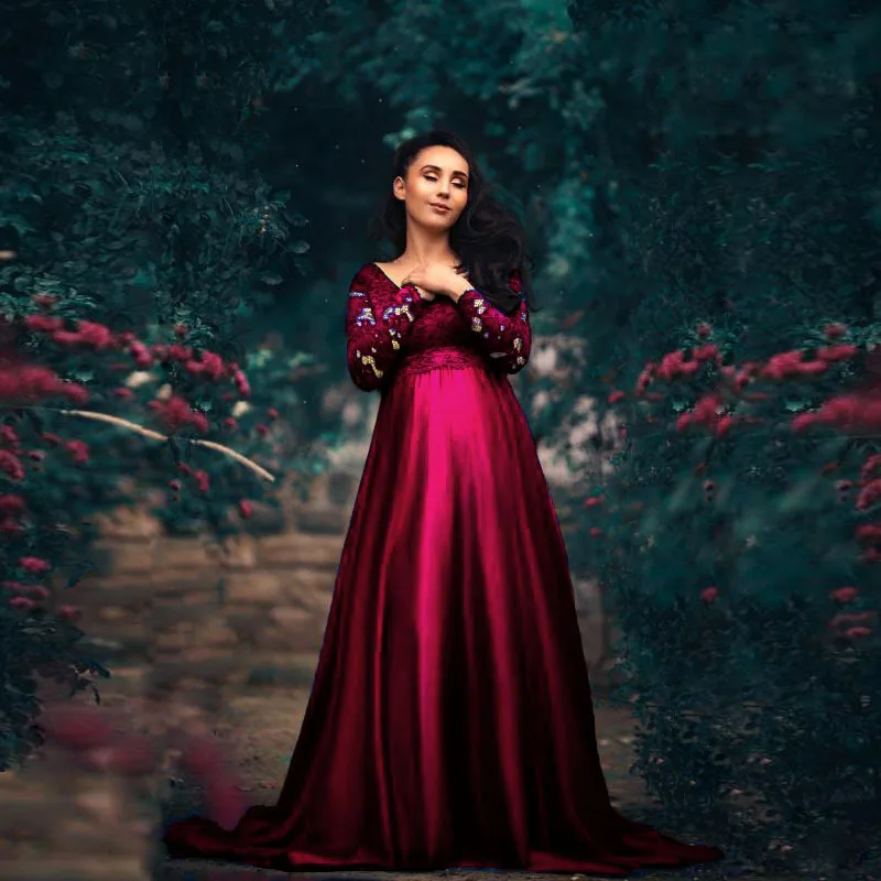 Robe Longue en Mousseline de Soie et Dentelle pour Femme Enceinte