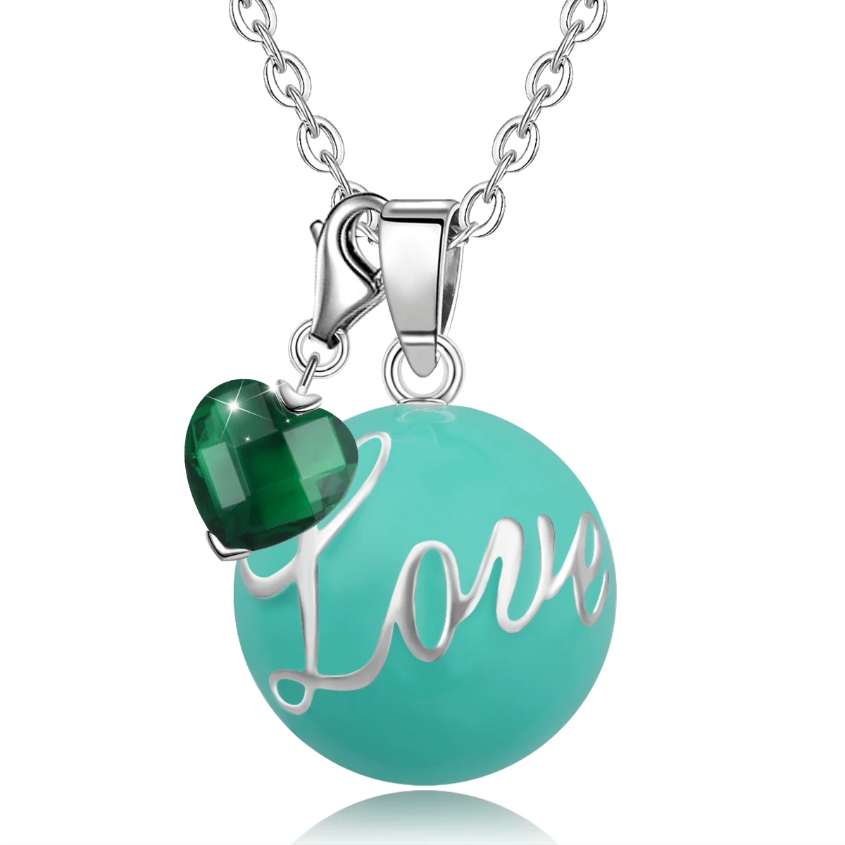 Eudora New Pink/ green/silver color Harmony bola ball Pendant Necklace with heart Crystal charm Pregnancy Ball choker Jewelry