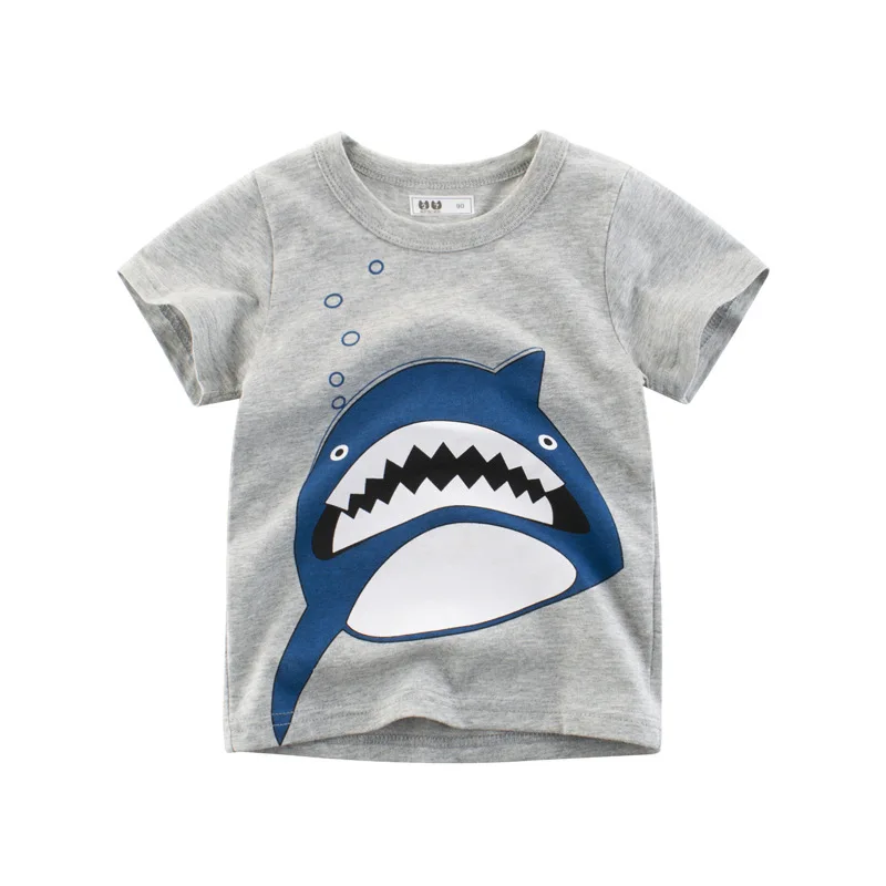 1 2 3 4 5 6 7 8 9 Years Kids Boys 100% Cotton Short Sleeve Shark Cartoon T-Shirts Clothes Children Kids Summer Tops Clothing