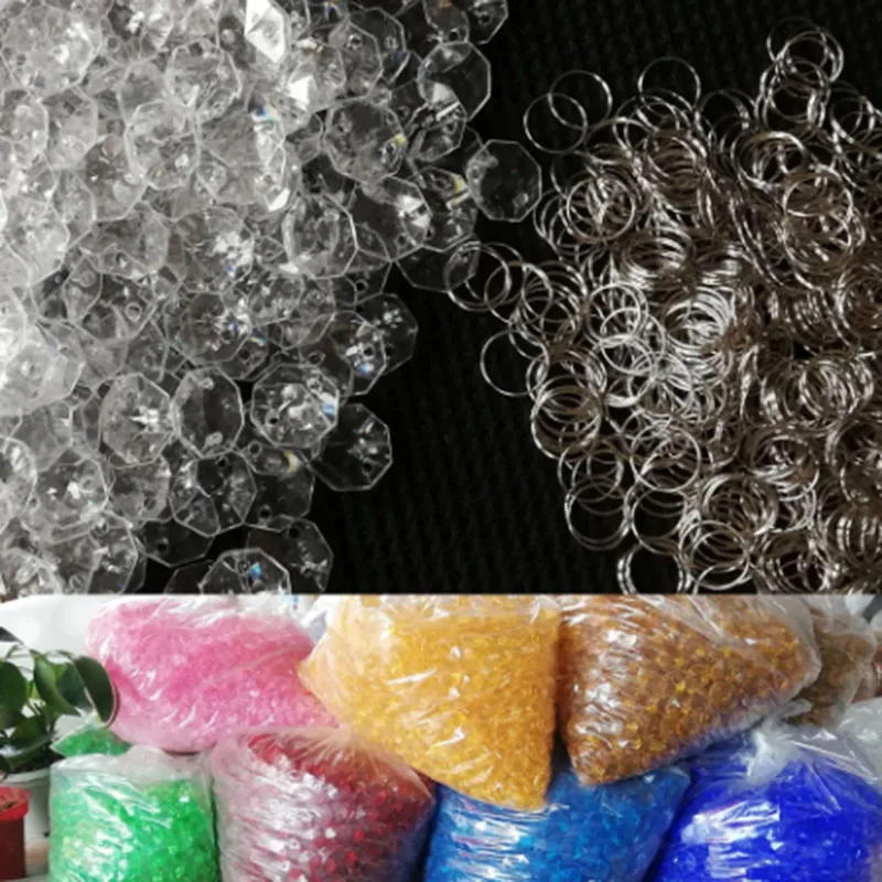 

1000PCS 14mm Beads and 1000PCS 11mm Ring ,Acrylic Chandelier Octagon Beads,Crystals Deco Parts DIY