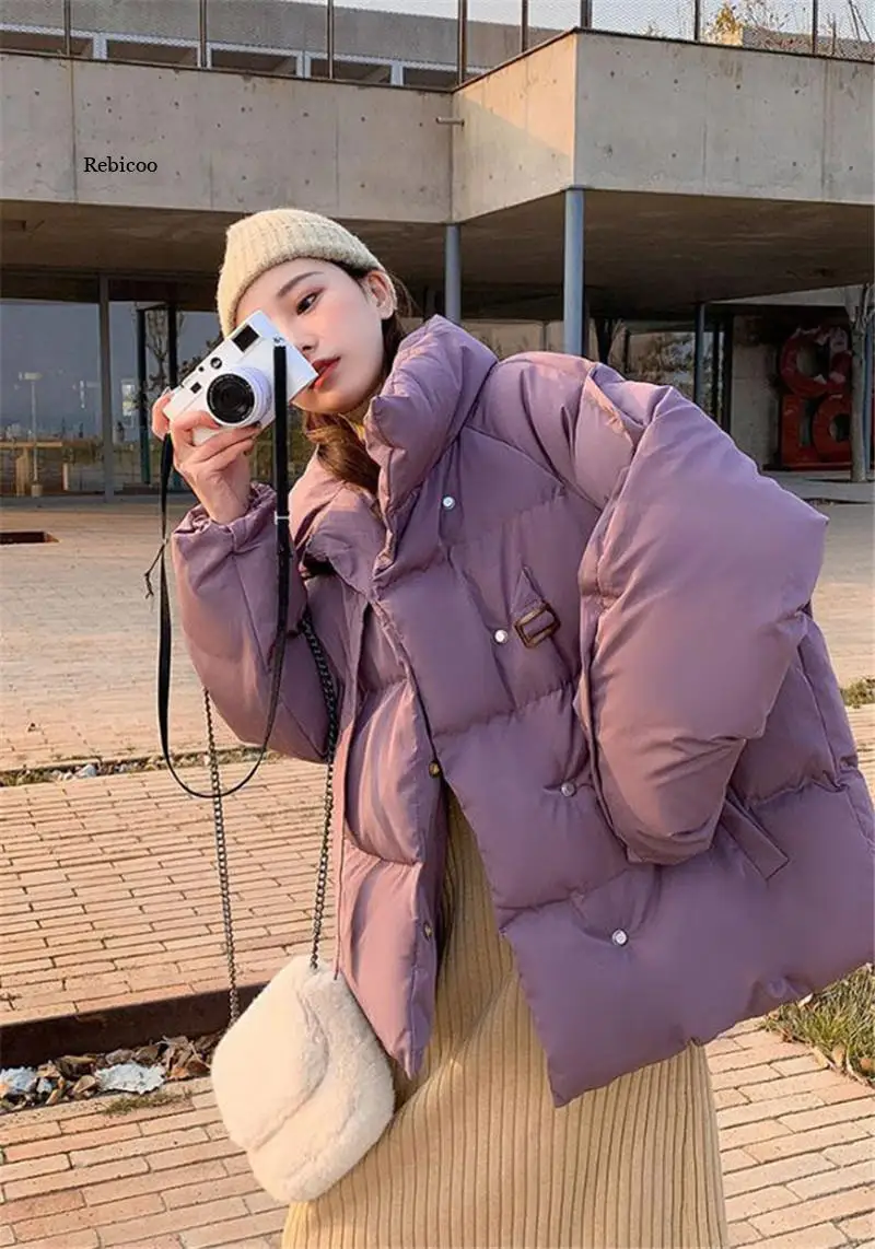 

Solid Violet Color New Short Winter Jacket Women Warm Cotton Jackets Parkas Female Casual Loose Outwear Korean Padded Coat