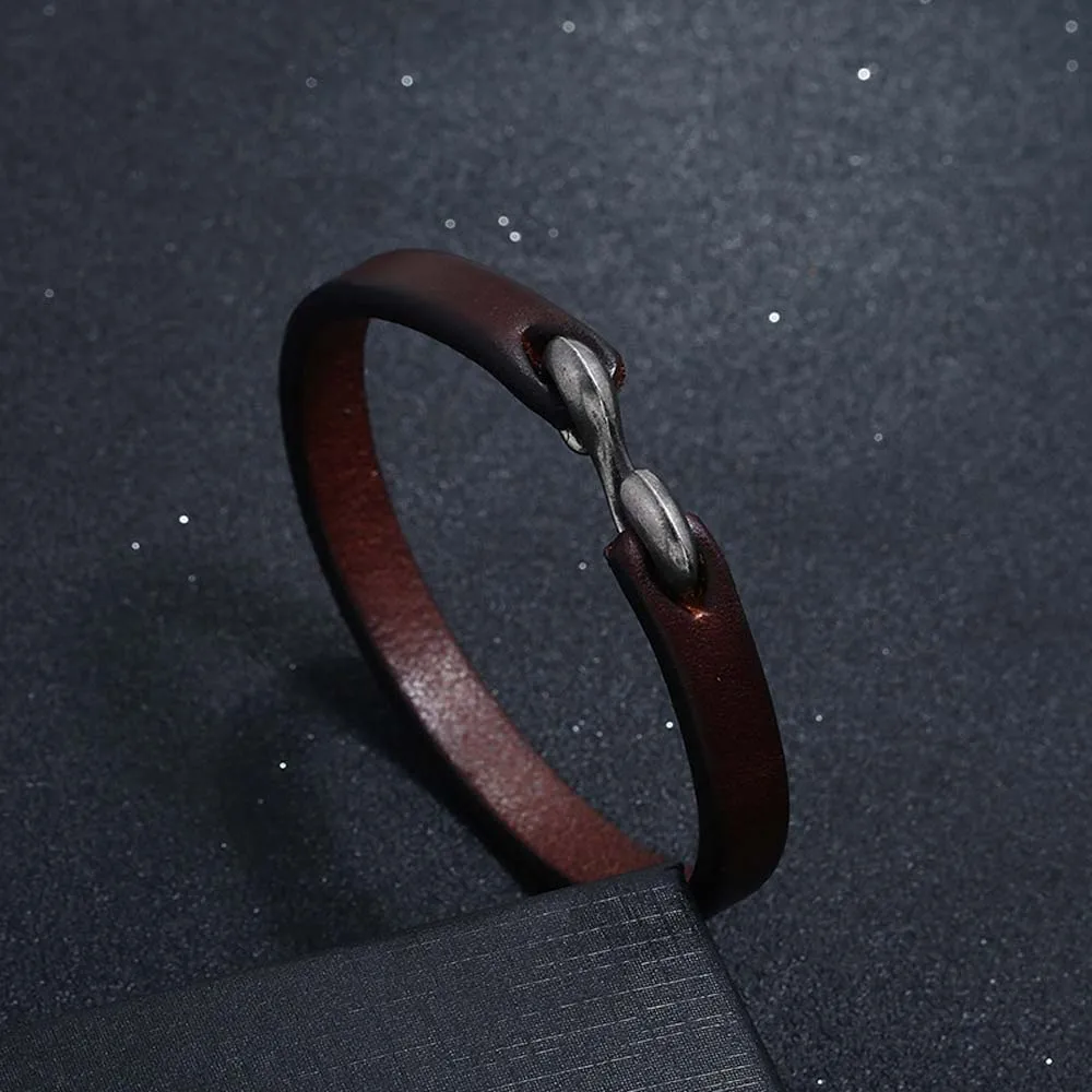 hot sale Men Bracelet Vintage Black/Brown Genuine Leather Hook Bracelet Men Wristband Bangles Male Jewelry 20cm/21.5cm