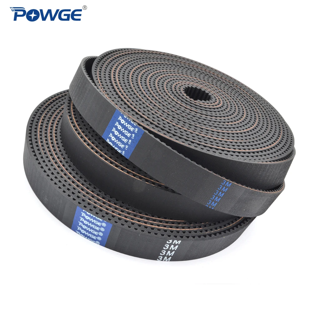 POWGE High torque HTD 3M open Synchronous timing belt width 6/9/10/15/20mm length 5M/10M/50M Neoprene Rubber HTD3M Pulley CNC