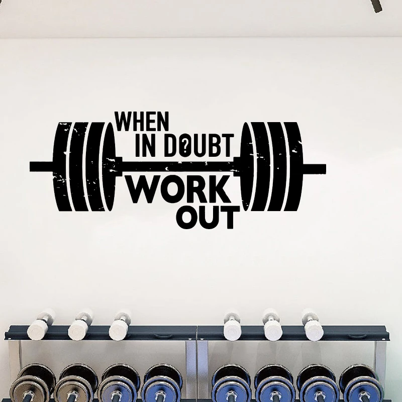 Gym When In Doubt Work Out Barbell Wall Sticker Fitness Crossfit Exercise Inspirational Quote Wall Decal Workout Vinyl Home Deco