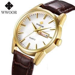 WWOOR Watch Men Top Brand Mens Classic Luxury Watches Leather Casual Business Quartz Wrist Watch Men Waterproof Date Clock Gifts