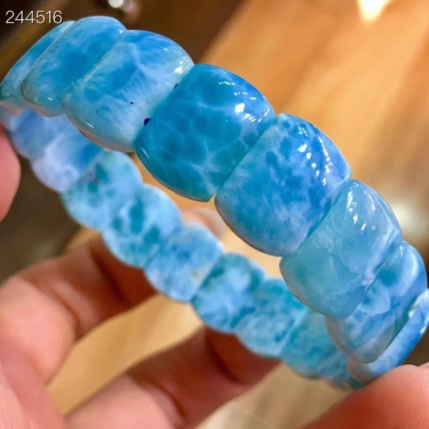 

Genuine Natural Blue Larimar Rectangle Beads Bracelet Bangle 14x10.3x4.7mm Rare Gemstone Water Pattern Larimar Women AAAAAA