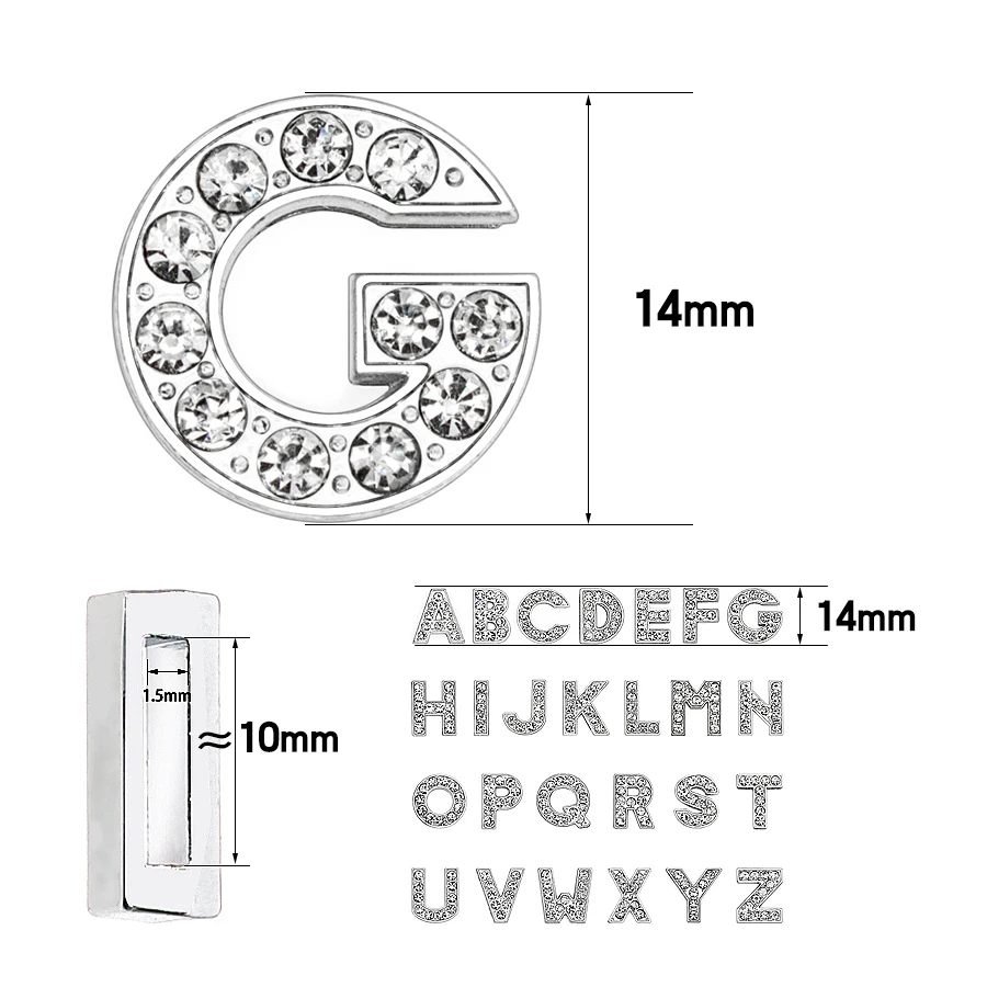 10pcs 10mm A-Z Full Rhinestone Slide Letters Slide Charms Fit DIY Wristband & Bracelet &pet Collars &Name Gift