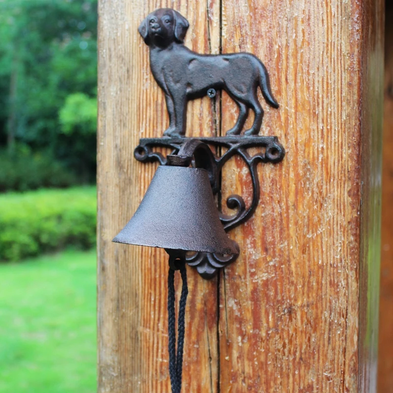 Rustic Dog Cast Iron Hand Cranking Wall Bell Farm House Accents Handmade Retro Home Garden Wall Mounted Decor Welcome Door Bell