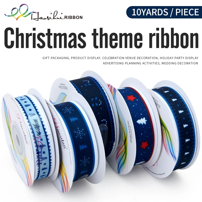 

HAOSIHUI 16-32mm Christmas Theme Satin Ribbons Wedding Festival Party Decorations DIY Handmade Bow Craft Card Gifts Wrapping