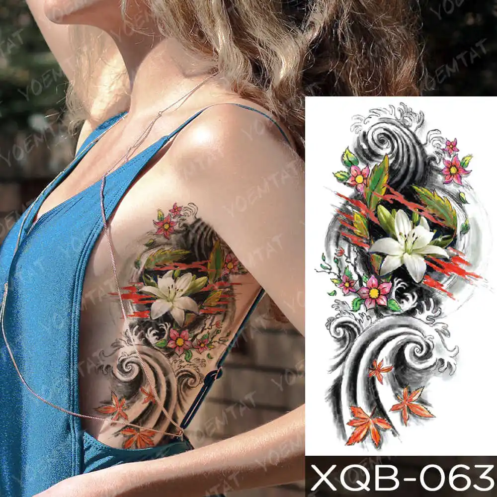 Waterproof Temporary Tattoo Sticker Japanese lily fox demon Flash Tattoos Mermaid Family Tree Body Art Arm Fake Tatoo Women Men