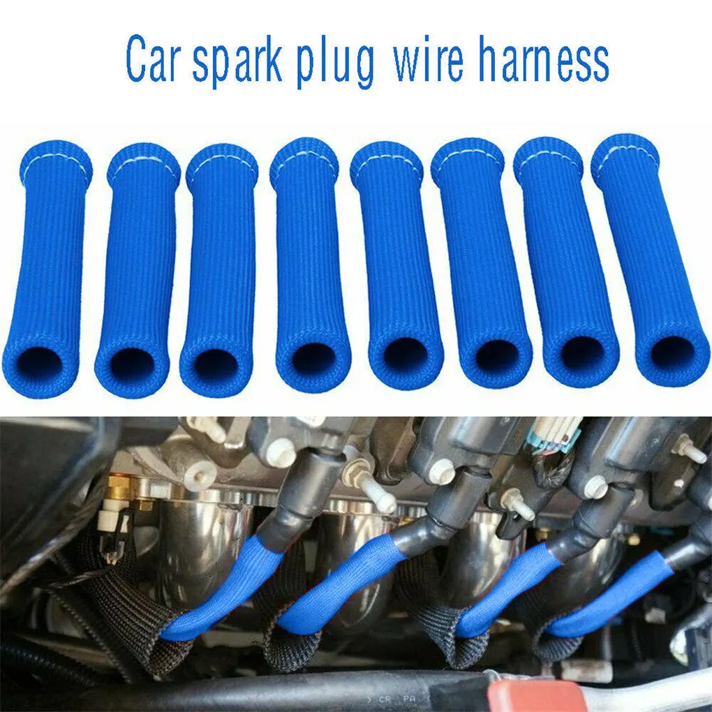 8pcs Spark Plug Wire Boots 6 inches 2500° Heat Shield Protector Sleeve SBC BBC 350 454 For GM Chevy Ford Red Blue Black