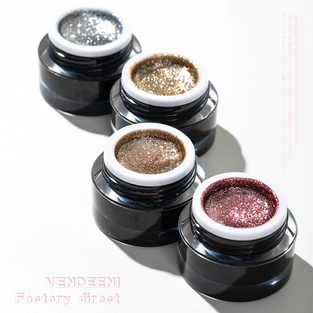 Vendeeni 4 Farben Glitzer-Platin-Gel-Nagellack Feines Pulver Hybrid Funkelnder UV-Gel-Lack Glänzender Nail-Art-Liner-Gel-Lack – Detail 7
