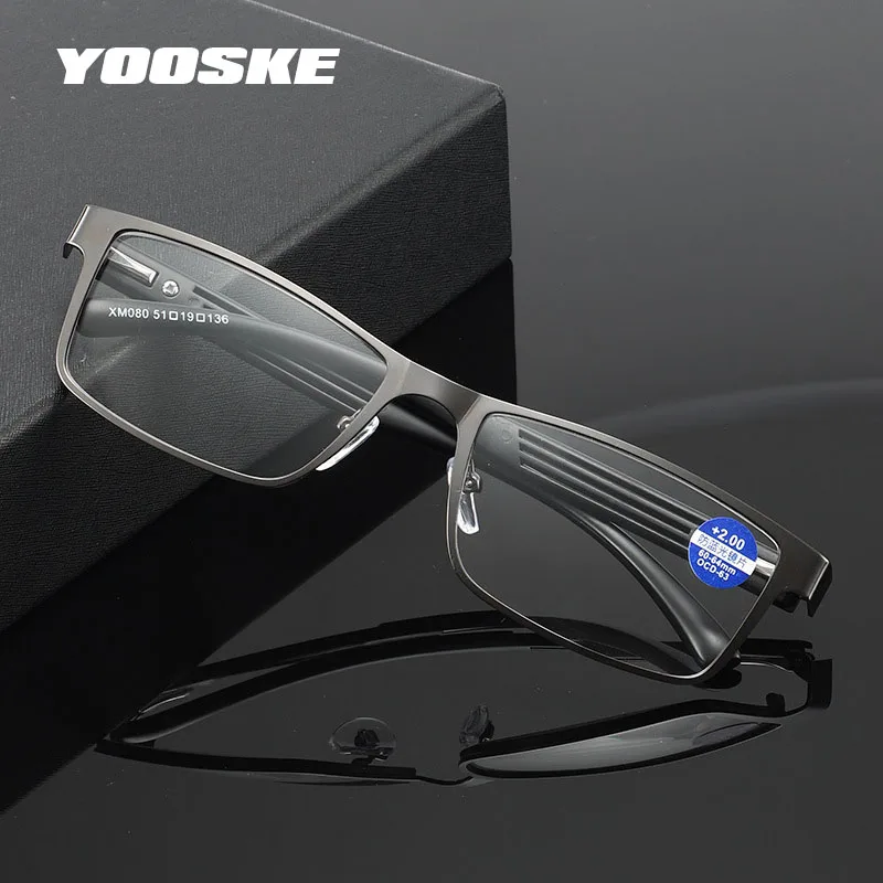 

YOOSKE Men Anti Blue Light Reading Glasses Retro Metal Business Presbyopic Glasses Optical Hyperopia Eyewear +1.0 1.5 2.0 2.5