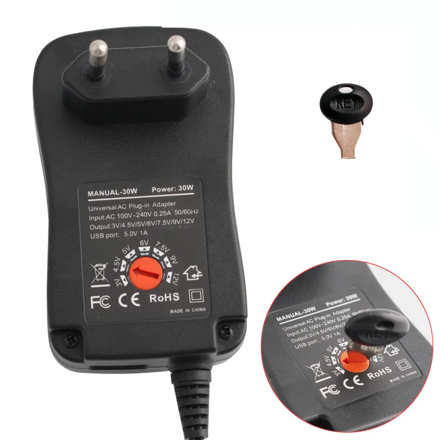 Power Suppply adapter, 8 diffrent interface,Adjustable Voltage, For Led Light Strip Lamp,Power Adapter 30W Universal Charger