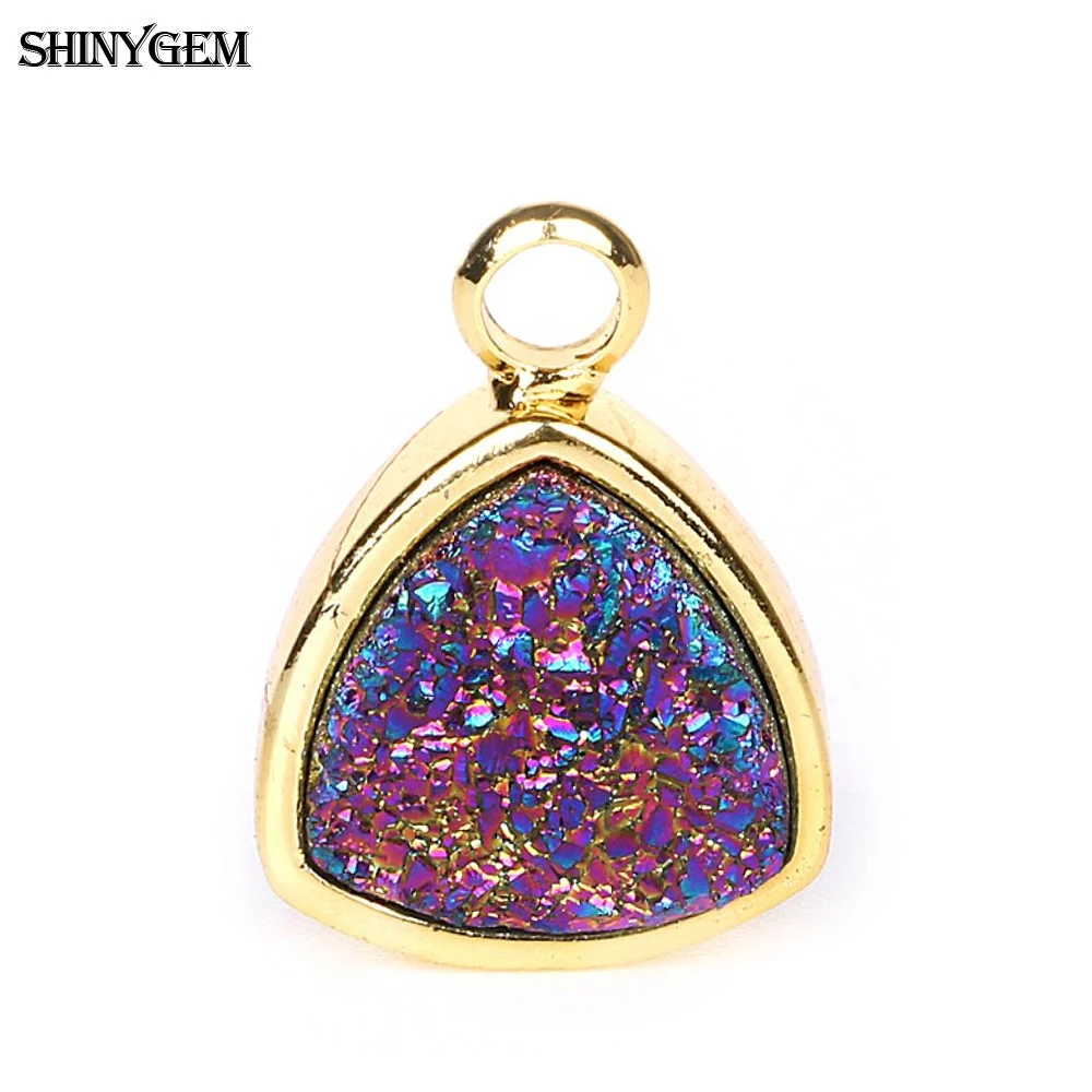 

Charms Triangle 11*11mm Natural Crystal Druzy Pendant Gold Plating Bezel Pendants For DIY Jewelry Making Women Earring Necklace