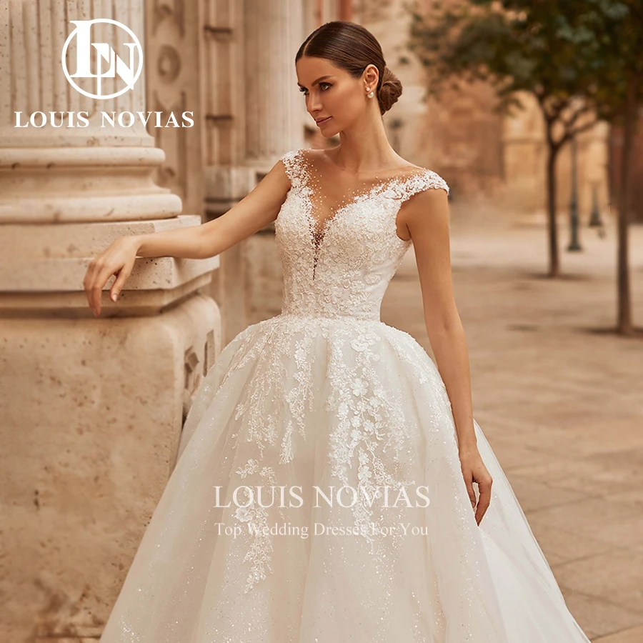 Louis Novias Baljurk Trouwjurken Elegante Mouwloze Borduurwerk Kraal Sweetheart Kanten Bruidsjurk Vestidos De Novia