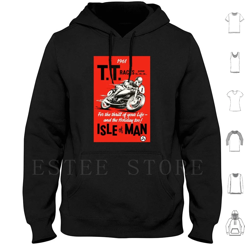 T.T. Isle Of Man : Vintage Motorcycle Racing Print Hoodie Long Sleeve Tt Isle Of Man Motorcycle Races Cycles Bikes Hogs
