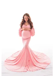 Sexy Off Shoulder Maternity Dresses for Photo Shoot Long Maxi Gown Split Pregnancy Photography Dress Pregnant Women Baby Shower