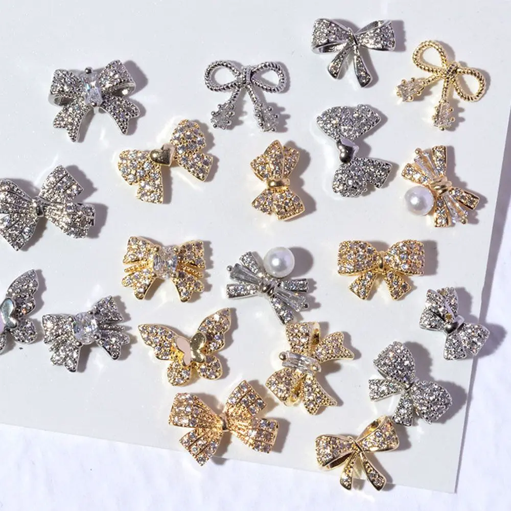 1Pc Nail Diamond Charms Bowknot Butterfly Jewelry DIY Rhinestones Nail Art Supplies Shiny Pearl Crystal Bow Accessories