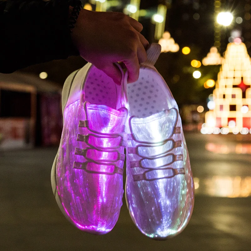 New Summer Led Fiber Optic Shoes for girls boys men women USB Recharge glowing Sneakers Man light up shoes Size 25-46