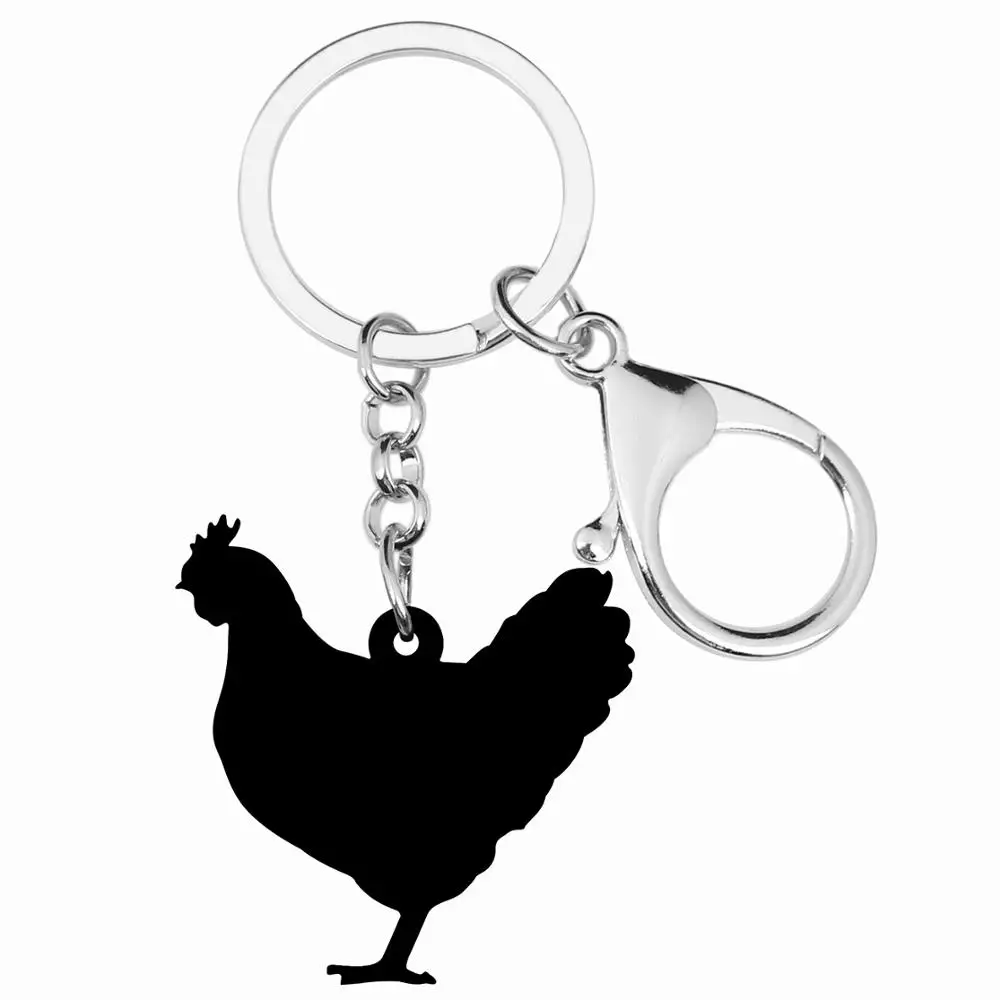 Bonsny Acrylic Hen Chicken Keychains Keyring Printing Farm Animal Key Chain Jewelry For Women Girls Trendy Bag Car Decoration