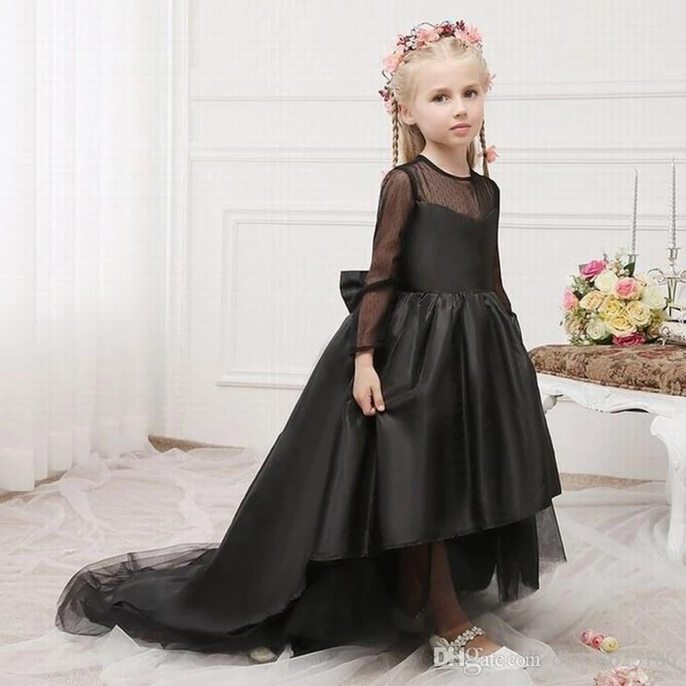 Vestido floral de cetim preto, vestido infantil para baixo, festa, baixo, cetim, concurso, princesa