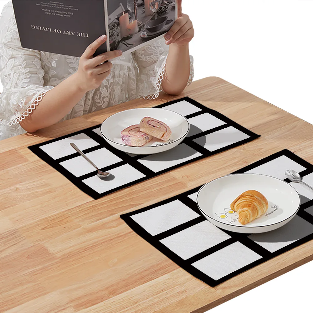 Sublimation Blank 9 Panel Placemat Washable Dining Table Set Linen Cotton Mats Photo Print Cloth Disc Bowl Coaster Non-slip Pad