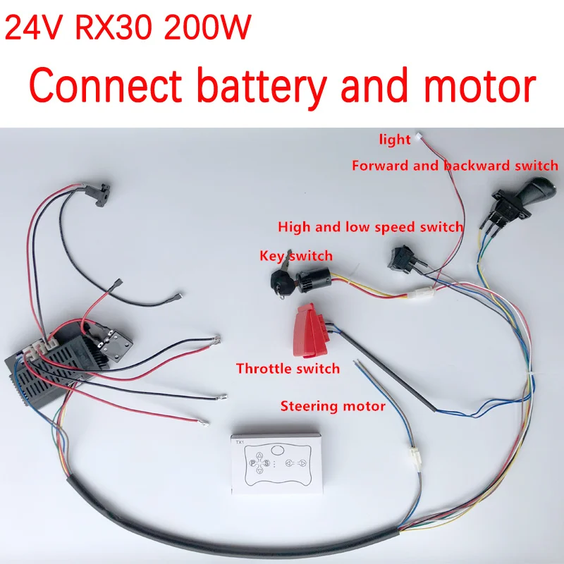 Arnés de cables DIY de 24V y 200W para coche eléctrico para niños con interruptor y receptor de control remoto, juego de accesorios para juguetes