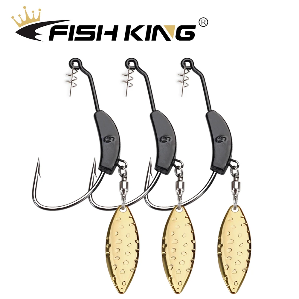 FISH KING with metal spoon, offset fishing hook, slicing jig head 2g-7g, wide crank fishing hook for soft bait rotating hook