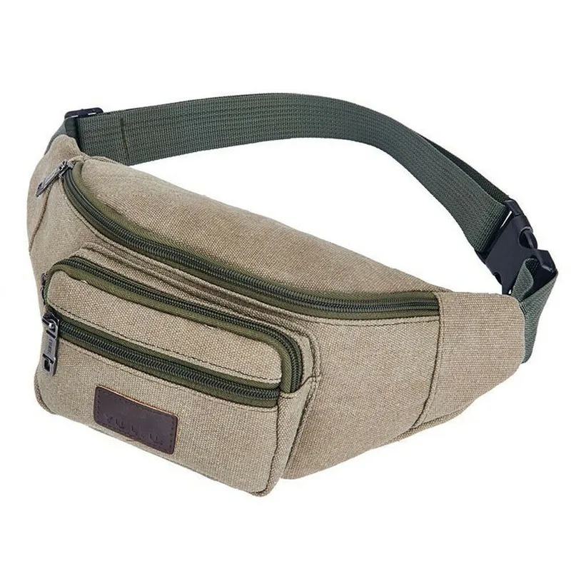 Men Casual Durable Fanny Waist Pack Male Waist Bags Belt Canvas 2021 New Hip Bum Military Bag Pouch Three Zipper Pocket Banane