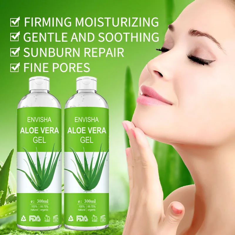 ENVISHA Gel D'aloe Vera Apaisant Hydratant Acide Hyaluronique Soleil Réparateur pour les Soins De La Peau Crème pour Le Visage Antiprurigineux