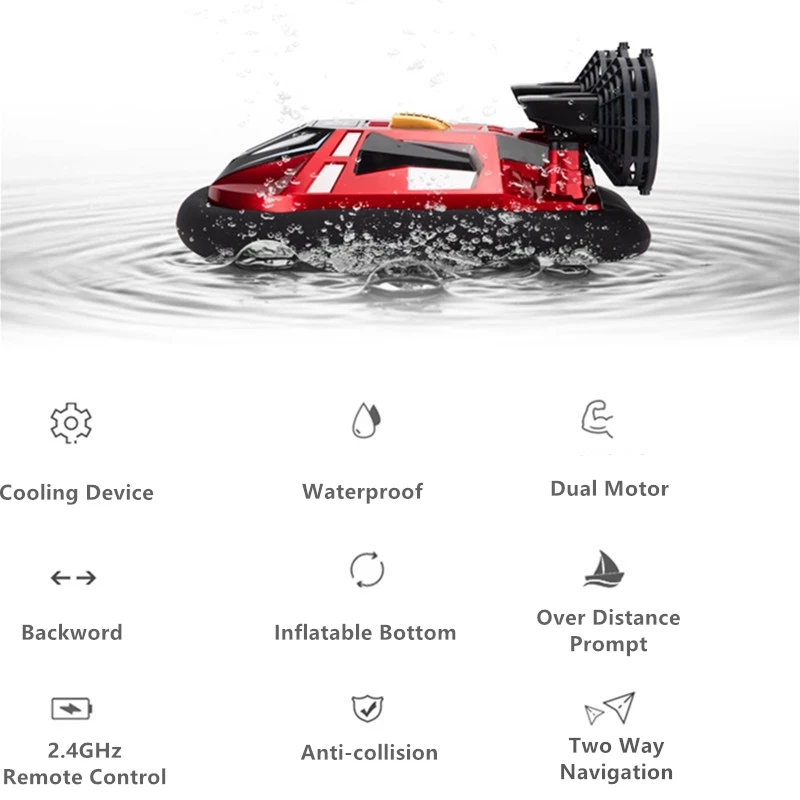 Large Amphibous Remote Control Hovercraft Boat 20KM/H 2.4G Anti-Collision Fuselage 2Way Navigation Waterproof RC Hovercraft Boat