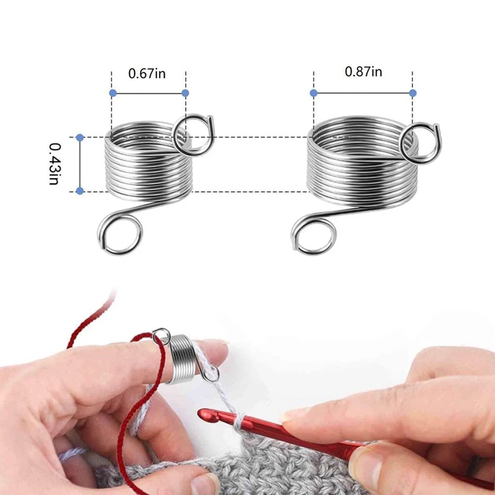 2PCS Metal Finger Thimble Yarn Guide 2 Size Finger Holder Knitting Thimble Ring for Crochet Knitting Crafts Weaving Accessories