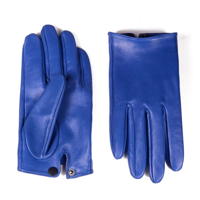 Guantes sin forro de cuero genuino para hombre, manoplas cortas para reparación de teléfonos móviles, conducción de automóviles, azul